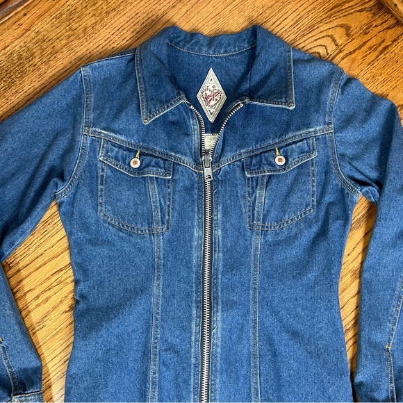 Vintage 90’s JouJou Denim Zip Up Bodycon Dress Size L - Picture 2 of 13